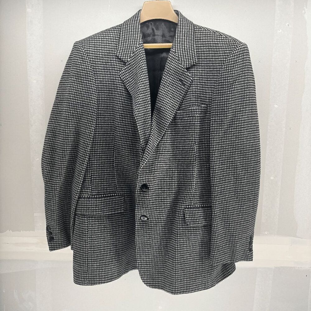 Vintage Michael Sterns Camel Hair‎ Blazer Jacket Sports Coat Black White 46R EUC